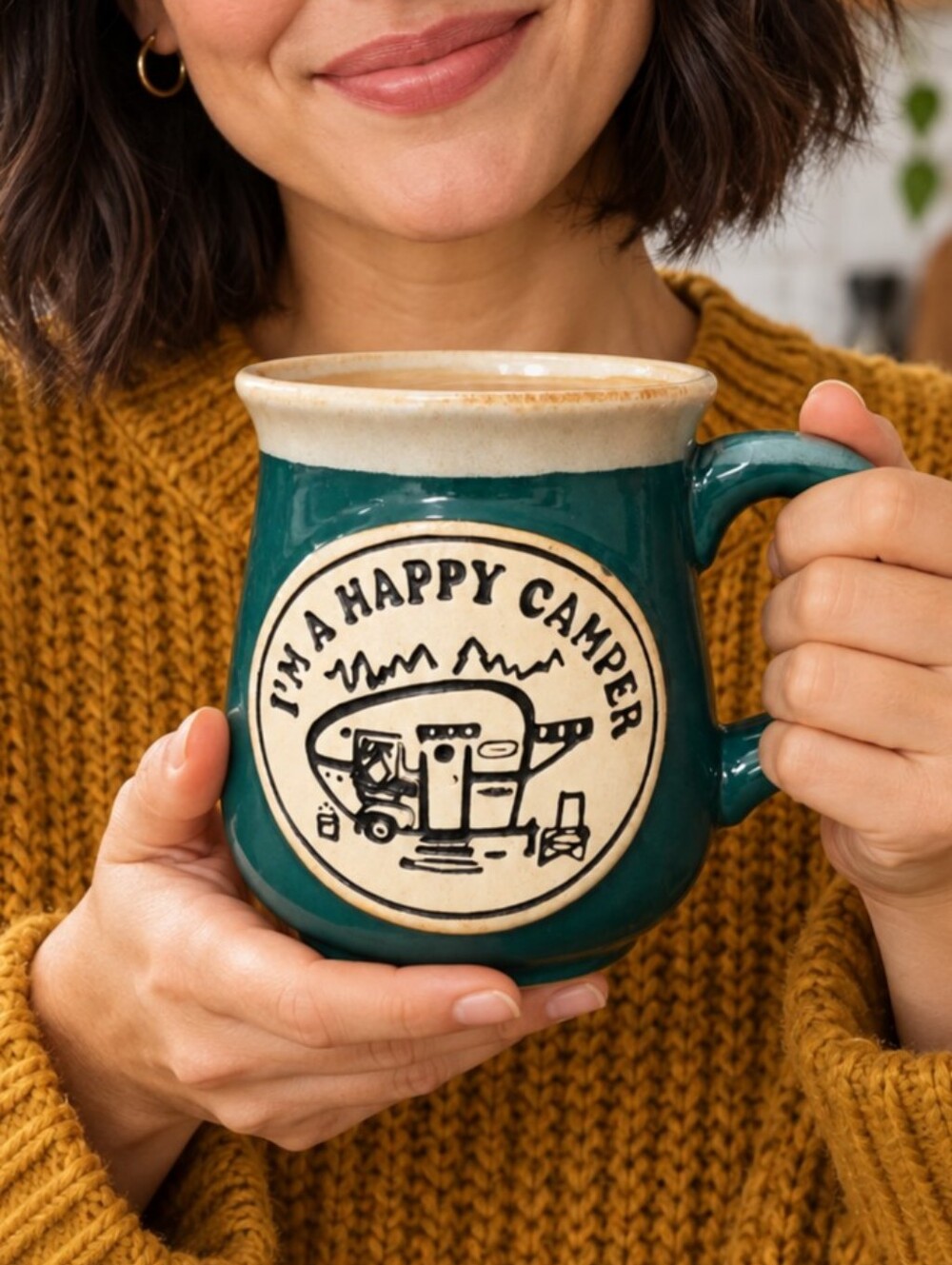 Teal "I'm a Happy Camper" Ceramic Coffee Mug - Home Dining
